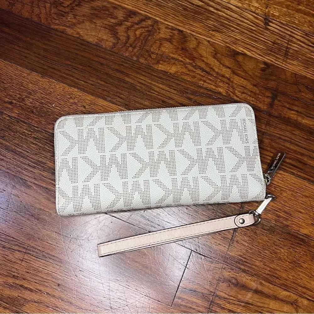 Michael Kors Tan and Beige Wristlet Long Wallet